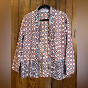 Mango Blazer in Orange and Blue Geometric Pattern